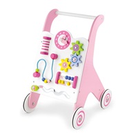 Wooden walker with activities Viga Pink