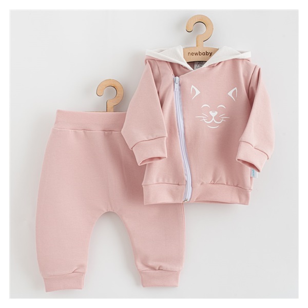 Baby sweatpants and sweatshirt New Baby Animals Cat old pink, size 80 (9-12m)