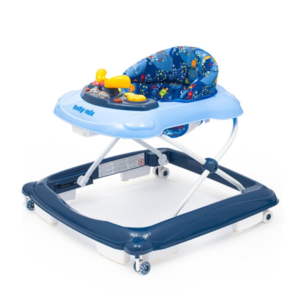 Baby Mix baby walker with steering wheel and silicone wheels dark blue