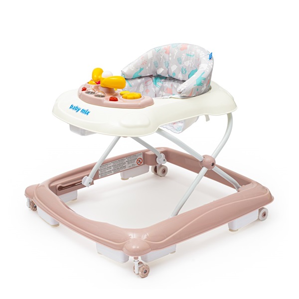 Baby Mix baby walker with steering wheel and silicone wheels pink