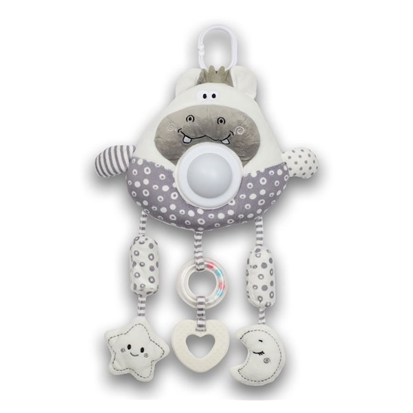 Plush hippo hanging toy with light and music