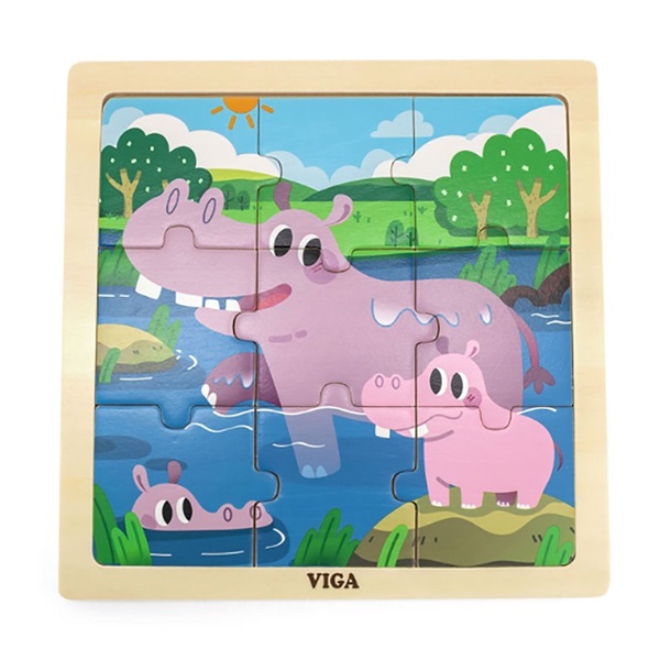 Wooden puzzle for kids Viga 9 pieces Hippo