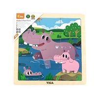 Wooden puzzle for kids Viga 9 pieces Hippo