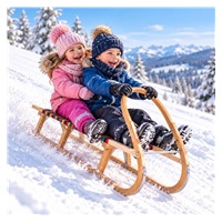 BAYO Children‘s Wooden Sled 120 cm with Colourful Woven Seat and Pulling Rope