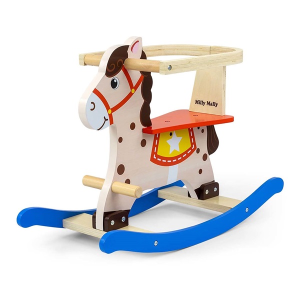 Milly Mally Lucky 12 blue-red wooden rocking horse with backrest