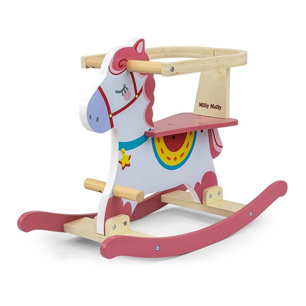 Wooden rocking horse with backrest Milly Mally Lucky 12 pink