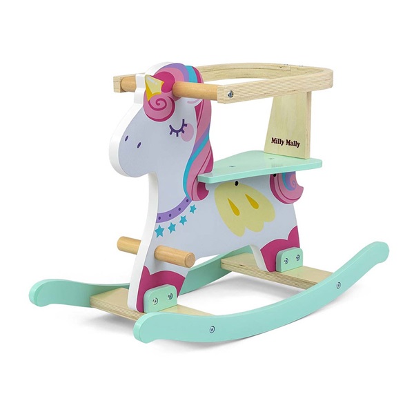 Milly Mally Lucky 12 Unicorn wooden rocking horse with backrest