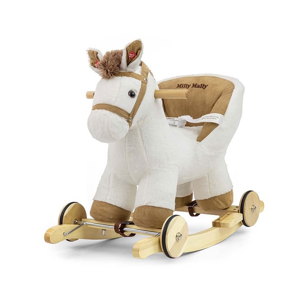 Milly Mally Polly white rocking horse with melody and wheels