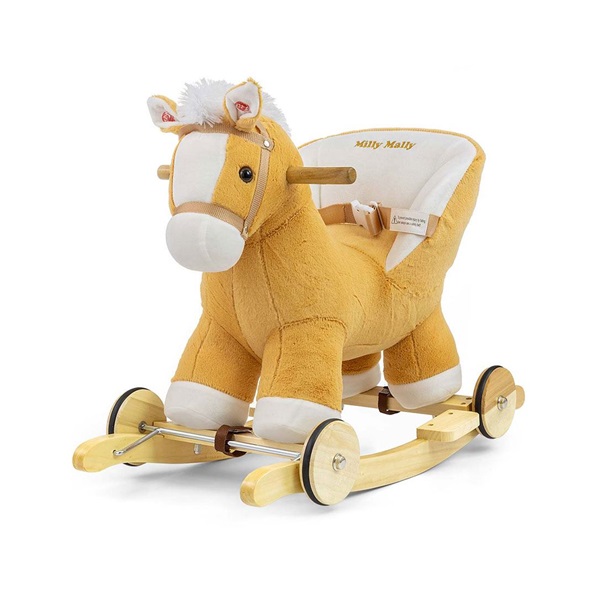 Rocking horse with melody and wheels Milly Mally Polly light brown