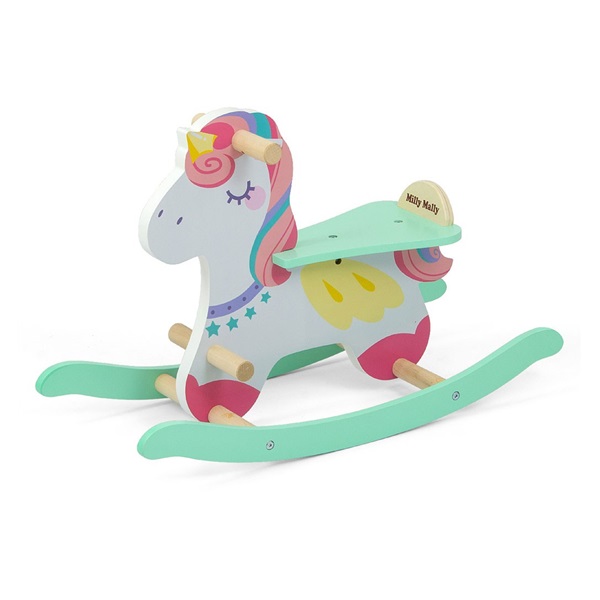 Milly Mally Lucky 18 Unicorn wooden rocking horse with backrest