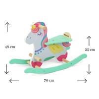 Milly Mally Lucky 18 Unicorn wooden rocking horse with backrest