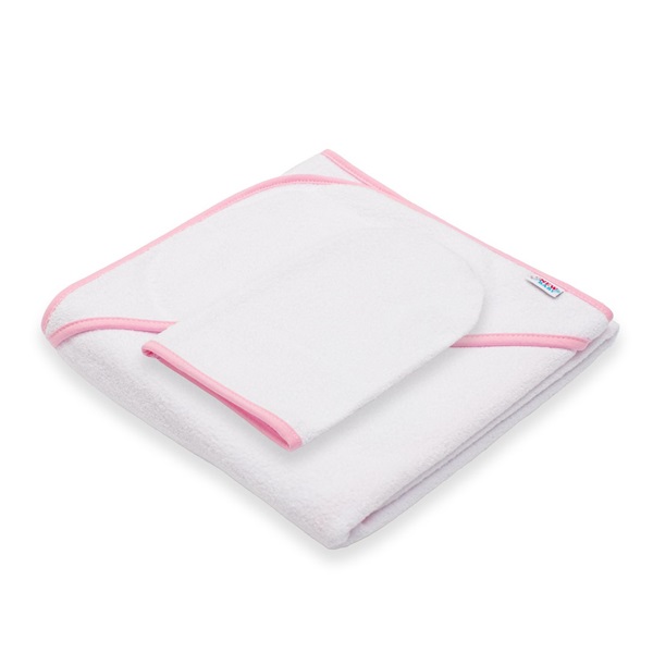 Baby terry towel with hood New Baby BASIC 80x80 white-pink