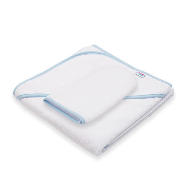 Baby terry towel with hood New Baby BASIC 80x80 white-blue