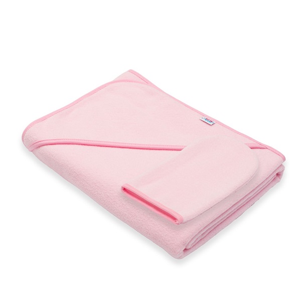 Baby terry towel with hood New Baby BASIC 100x100 pink