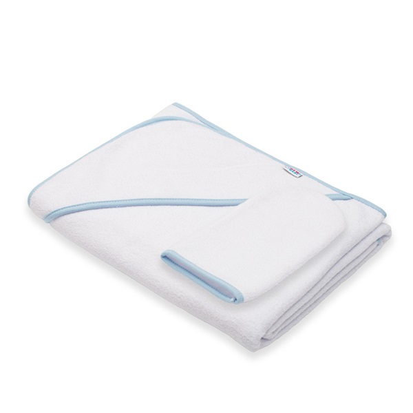 Baby terry towel with hood New Baby BASIC 100x100 white-blue