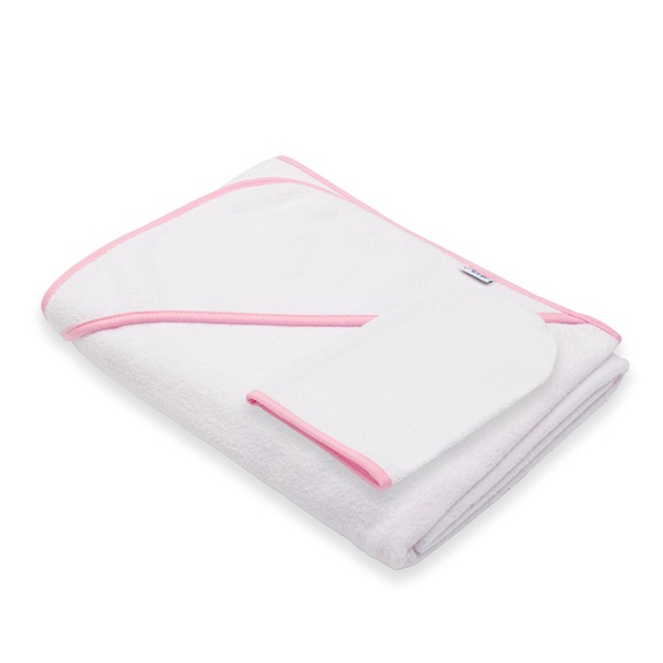 Baby terry towel with hood New Baby BASIC 100x100 white-pink