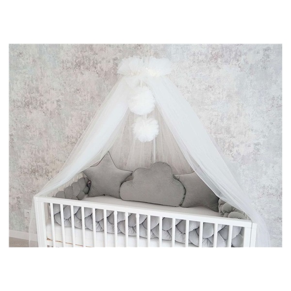 Luxury tulle canopy with pompoms Belisima ecru