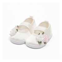 Baby satin booties New Baby Ivory Flowers size 0-3 m