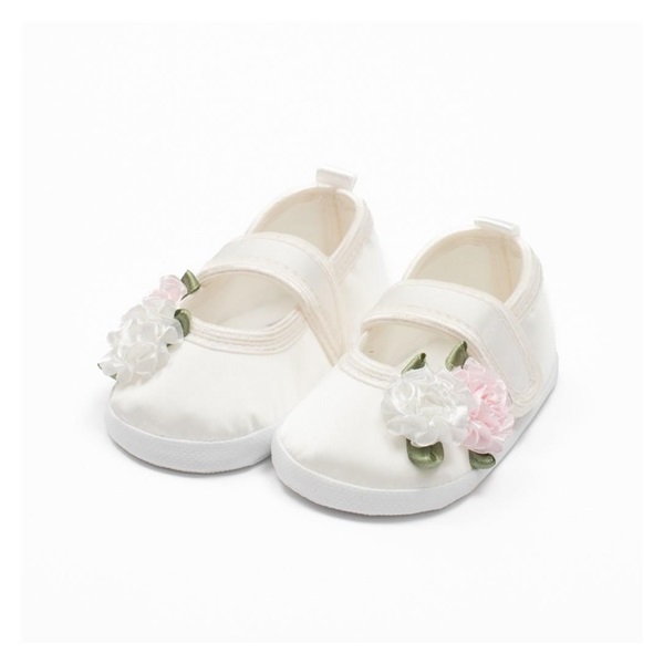 Baby satin booties New Baby Ivory Flowers size 0-3 m