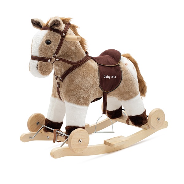 Rocking horse with melody and wheels Baby Mix, brown