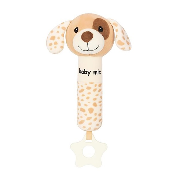 Baby Mix Plush Rattle with Squeaker – Brown Puppy