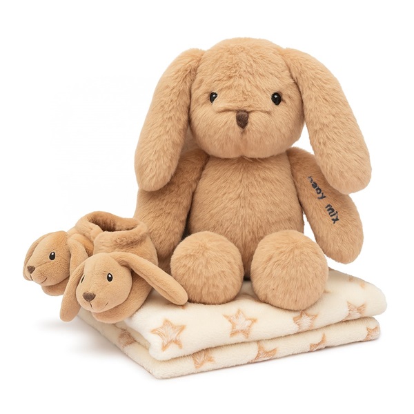 Gift Set Baby Mix – Brown Bunny with Booties and Blanket