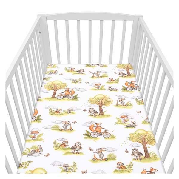 Cotton cot sheet cotton New Baby Animals in the forest 120x60 cm