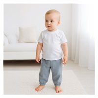 Baby Cotton T-Shirt and muslin Pants Set New Baby Kindergarten Blue-Grey