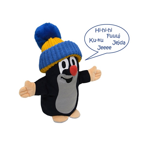 Talking Little Mole Hand Puppet 25 cm, blue-yellow hat