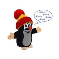 Talking Little Mole Hand Puppet 25 cm, Red-yellow hat