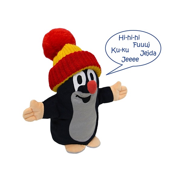 Talking Little Mole Hand Puppet 25 cm, Red-yellow hat