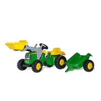 Pedal tractor with loader and trailer Rolly Kid John Deere green