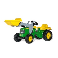 Pedal tractor with loader and trailer Rolly Kid John Deere green