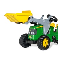 Pedal tractor with loader and trailer Rolly Kid John Deere green