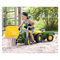 Pedal tractor with loader and trailer Rolly Kid John Deere green