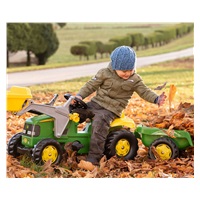 Pedal tractor with loader and trailer Rolly Kid John Deere green