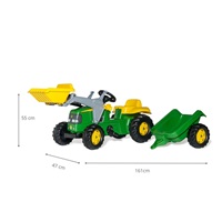 Pedal tractor with loader and trailer Rolly Kid John Deere green