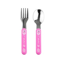 Baby stainless steel spoon and fork Akuku pink (damaged packaging)