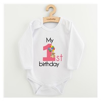 Baby bodysuit with print New Baby My first birthday pink