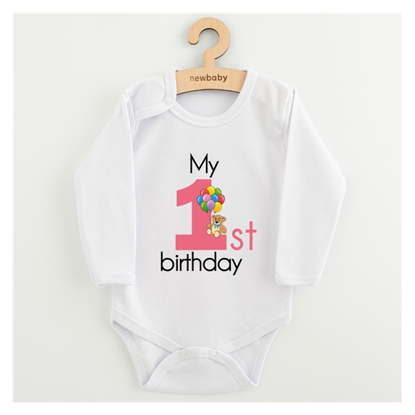 Baby bodysuit with print New Baby My first birthday pink