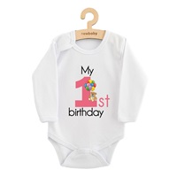 Baby bodysuit with print New Baby My first birthday pink