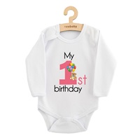 Baby bodysuit with print New Baby My first birthday pink