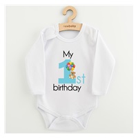 Baby bodysuit with print New Baby My first birthday blue