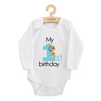 Baby bodysuit with print New Baby My first birthday blue