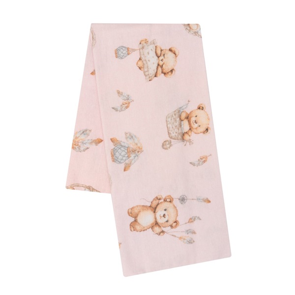 Flannel nappy with print New Baby teddy bear pink