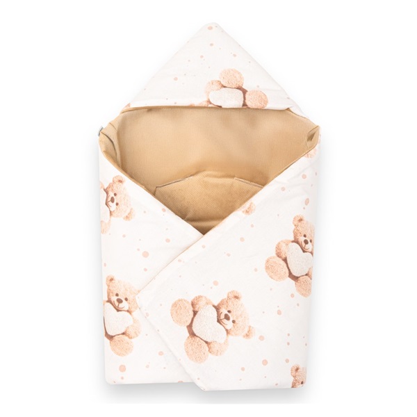 Insulated swaddle blanket for a car seat New Baby Love Teddy Bear beige