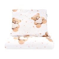 Reversible Velvet and cotton Set for Stroller New Baby Love Teddy Bear beige