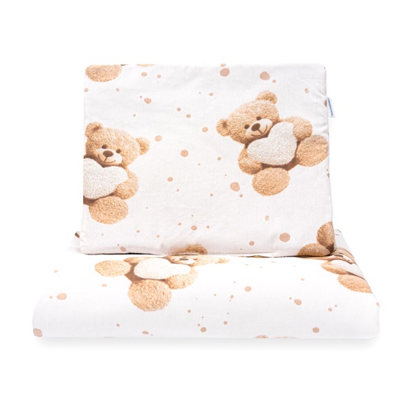 Reversible Velvet and cotton Set for Stroller New Baby Love Teddy Bear beige