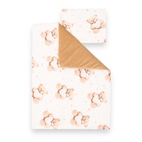 Reversible Velvet and cotton Set for Stroller New Baby Love Teddy Bear beige