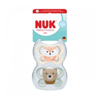 NUK MommyFeel Soother Perfect Match Air FOX/BEAR 0-2m 2pc box
